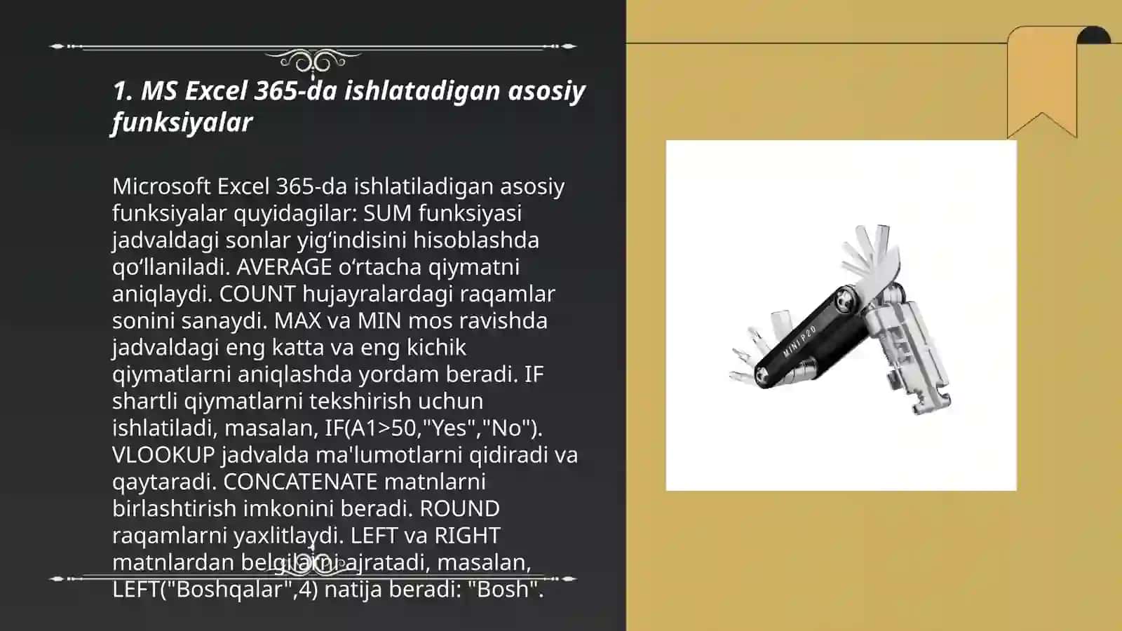 MS Excel 365 ning standart funksiyalari 3