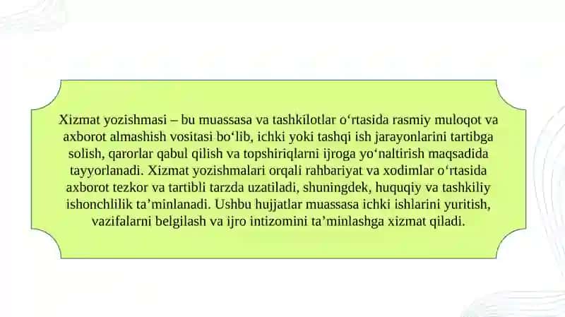 Xizmat yozishmalarini yozish texnologiyasi 3
