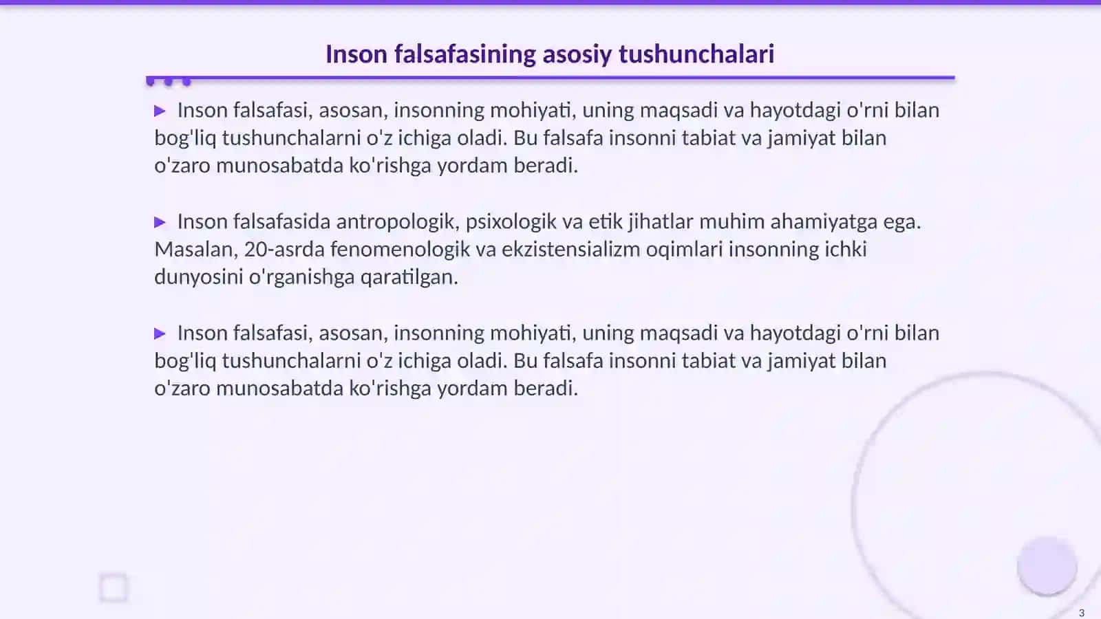 Jamiyat falsafasi: Inson falsafasi (Falsafiy antropologiya); Qadriyatlar falsafasi (aksiologyia) 3