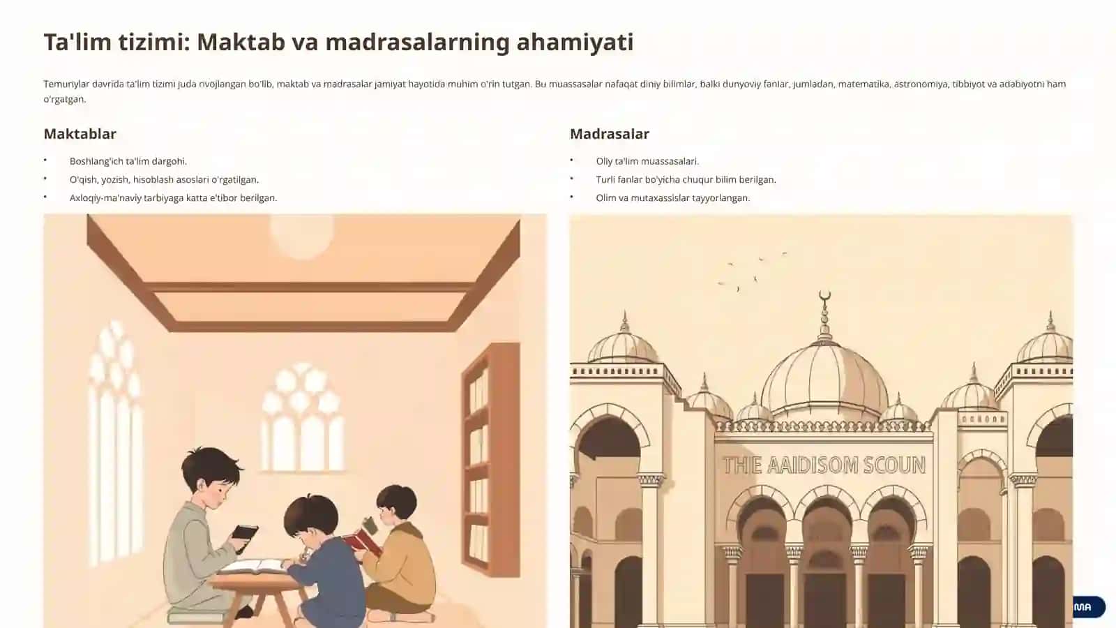 Temuriylar davrida (2-Renessans) ta'lim-tarbiya va pedagogik g'oyalar taraqqiyoti 3