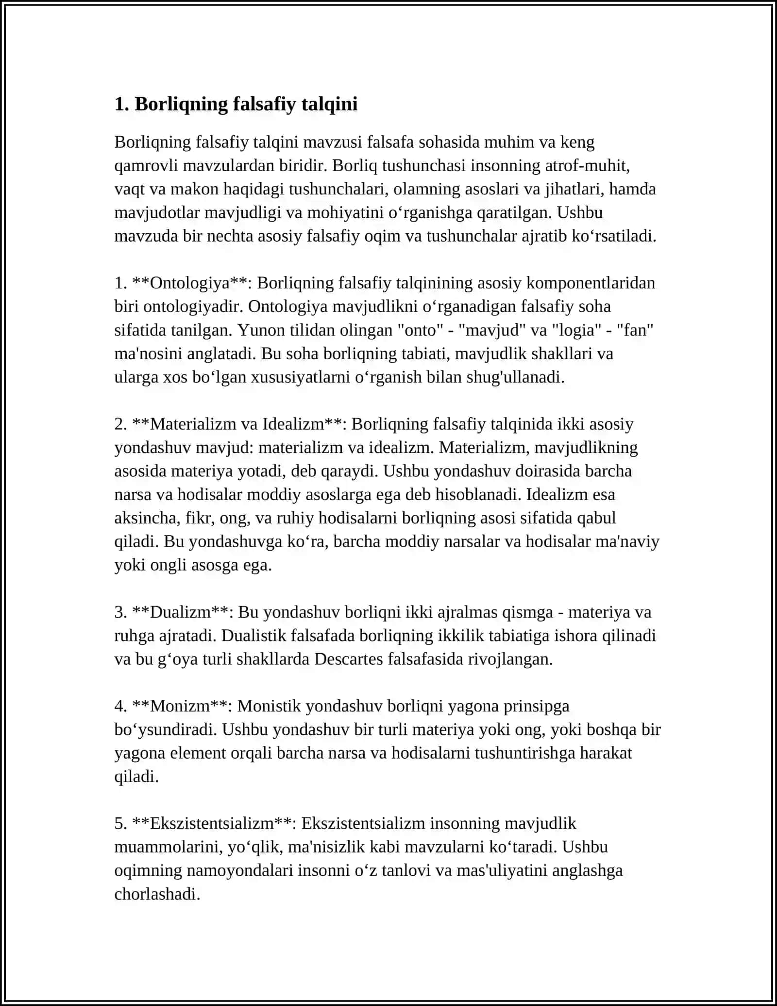 BORLIQ. MAVJUDLIK VA REALIK 3