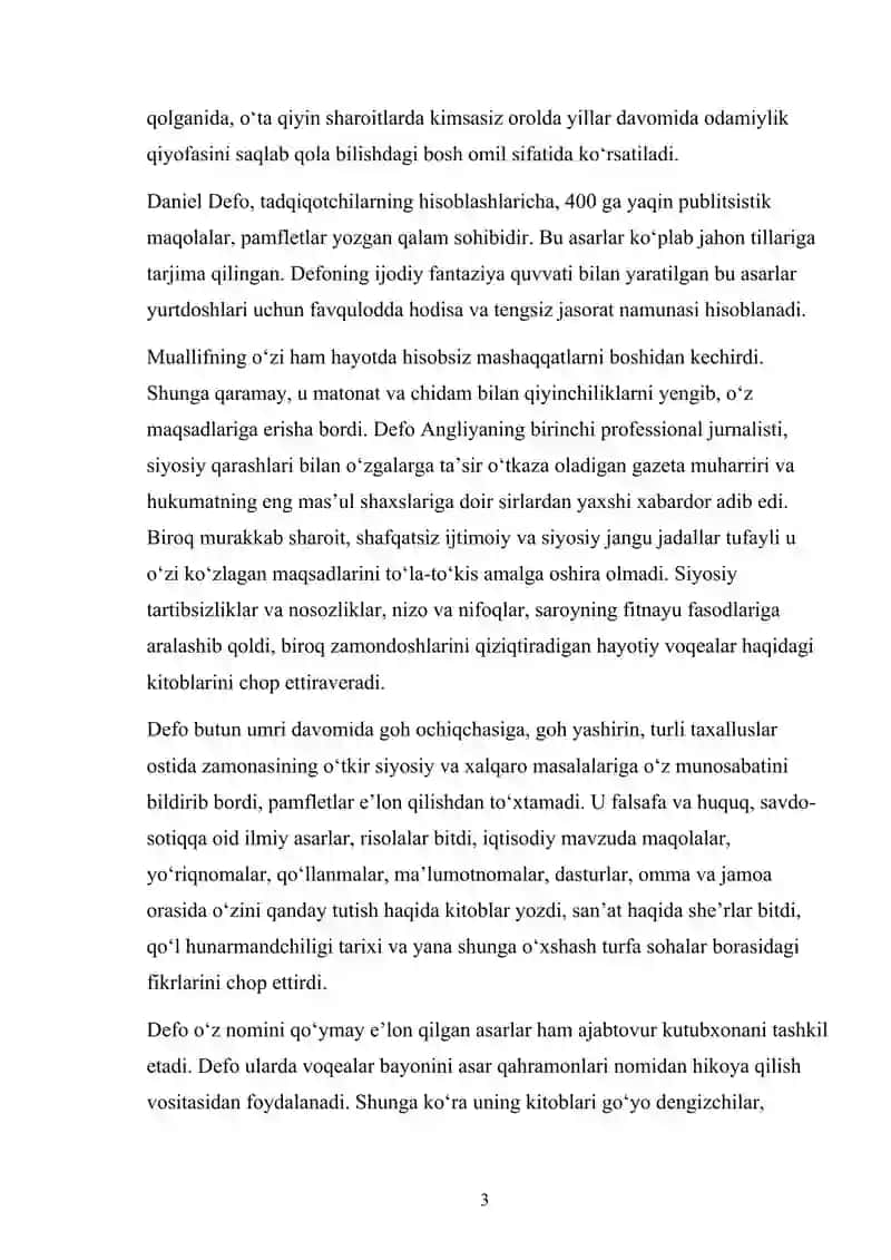 Daniel Defo “Robinzon Kruzo”  romani badiyati 3