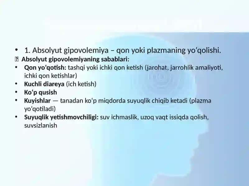 Gipovolemiyalarda qon aylanishining o‘zgarishlari 3