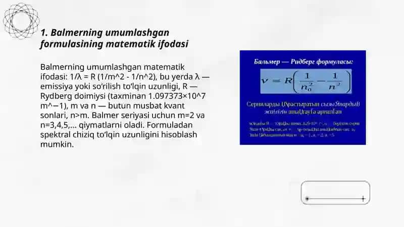 Balmerning umumlashgan formulasi 3