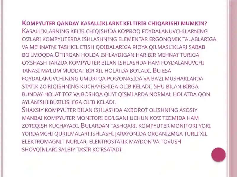 Kompyuterning inson salomatligiga ta'sir etuvchi zararli omillari 3