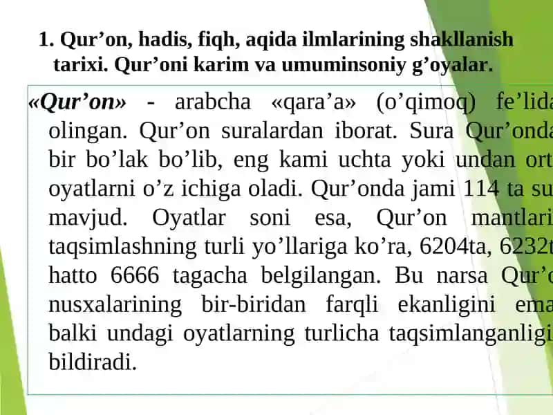 Islom dini manbalari, aqidaviy maktablari va ularning hozirgi davrdagi ahamiyati 3