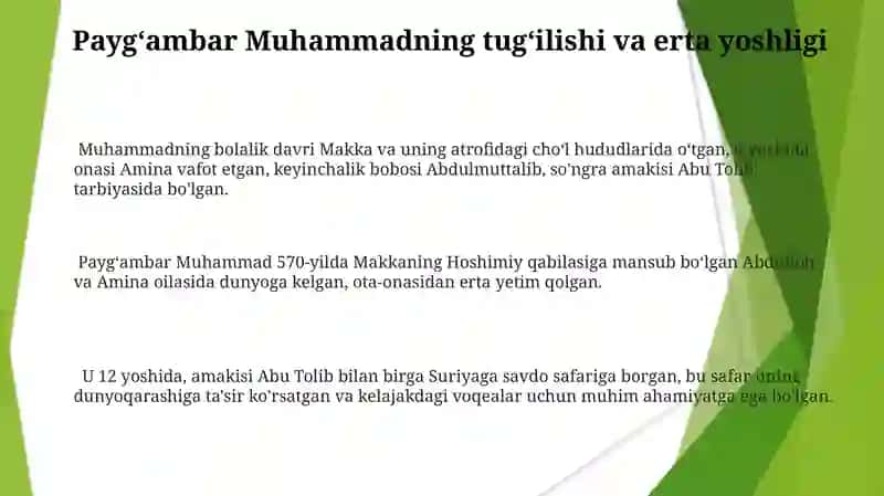 Muhammad paygʻambar hayoti.Islom taʼlimoti evolutsiyasi 3