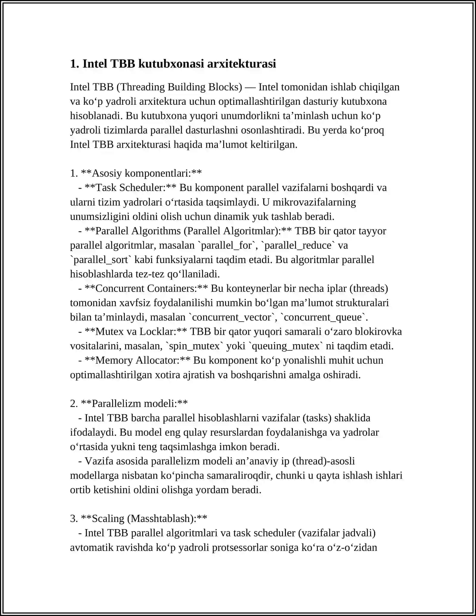 INTEL THREADING BUILDING BLOCKS (TBB) KUTUBXONASI BILAN TANISHISH VA UNING YORDAMIDA PARALLEL DASTURLAR TUZISH 3