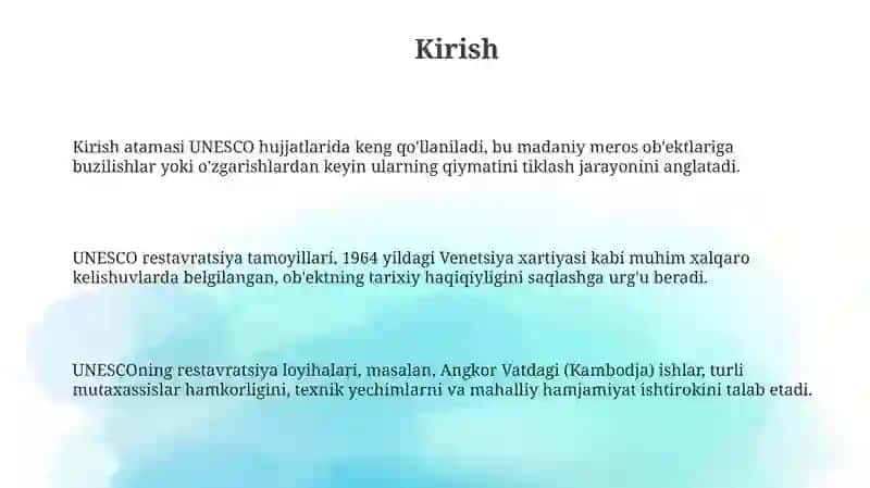 YUNESKORESTARVATSIYA 3