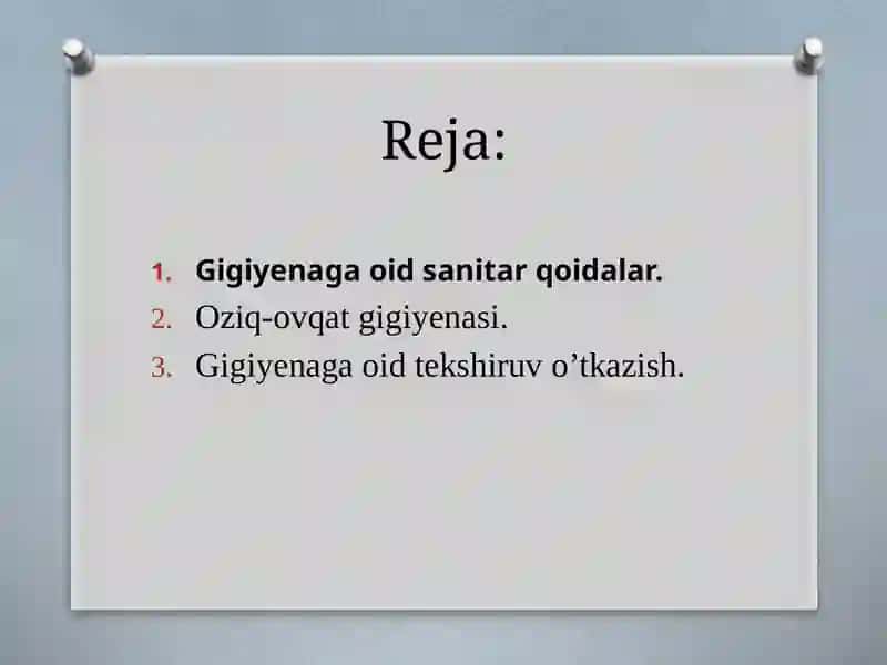Gigiyenaga oid sanitar qoida va meyorlarga asosan tekshiruv oʻtkazish 3