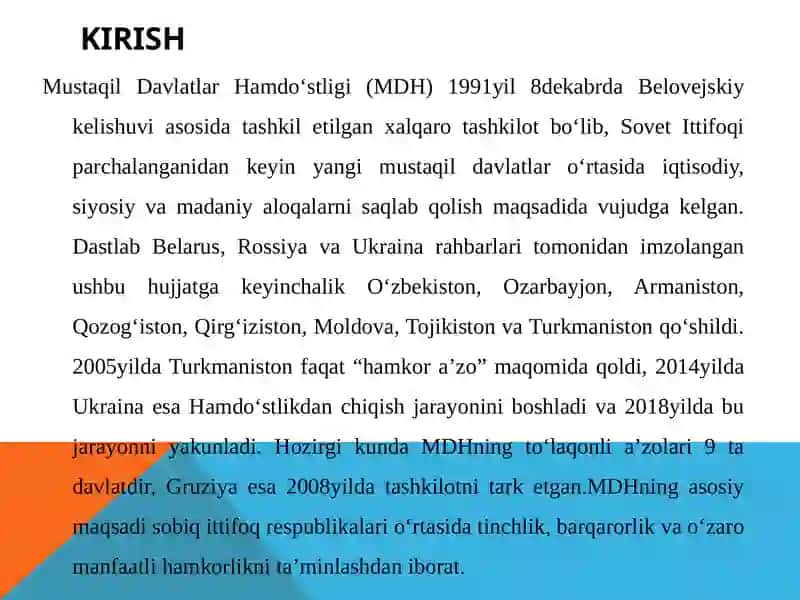 Mustaqil Davlatlar Hamdo‘stligi va uning faoliyati 3