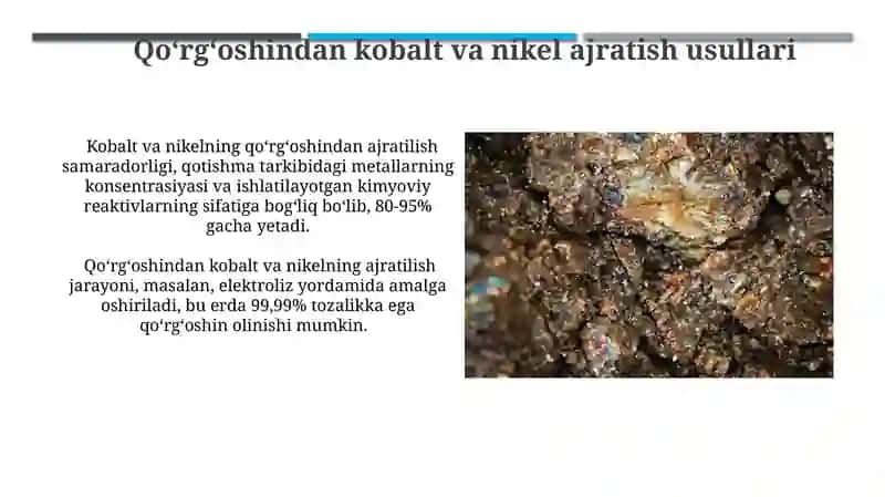 Qoʻrgʻoshindan kobalt va nikel ajratish usullari 3
