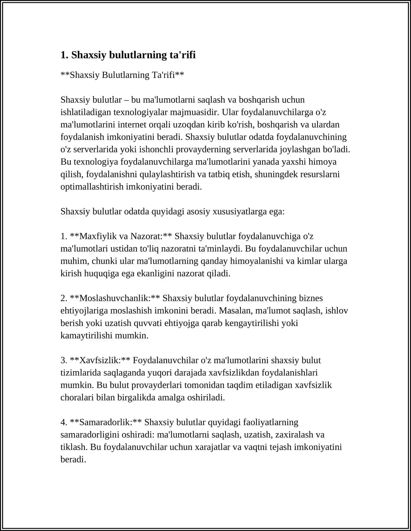 SHAXSIY BULUTLARNING XUSUSIYATLARI 3