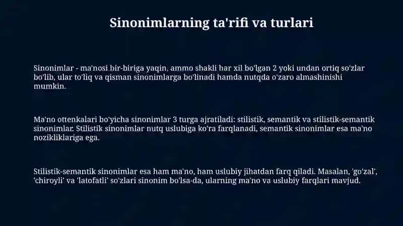 O'zbek tilida sinonimlar 3