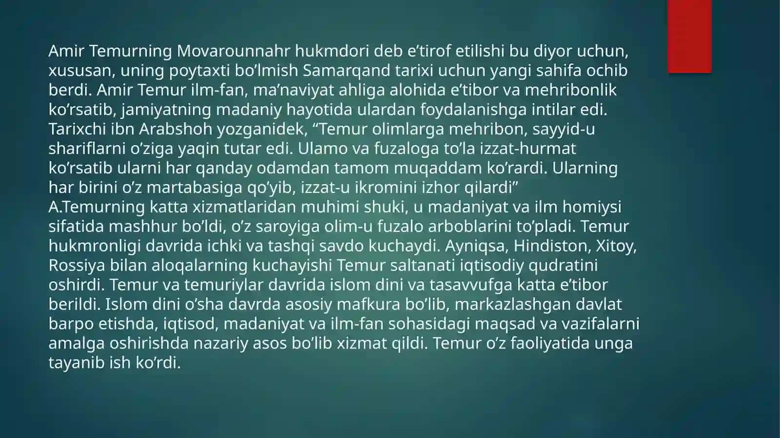 Amir Temur va Temuriylar imperiyasi fan va texnika yutuqlari 3