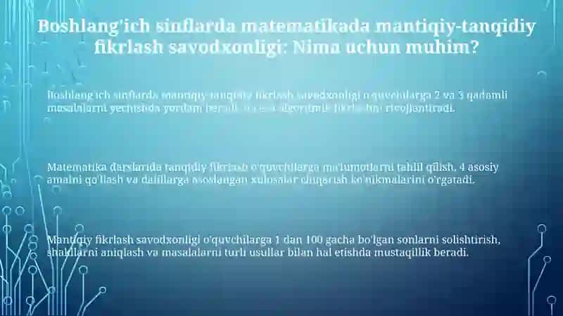 Boshlang'ich sinflarda matematika darsida mantiqiy tanqidiy fikrlash savodxonligi 3