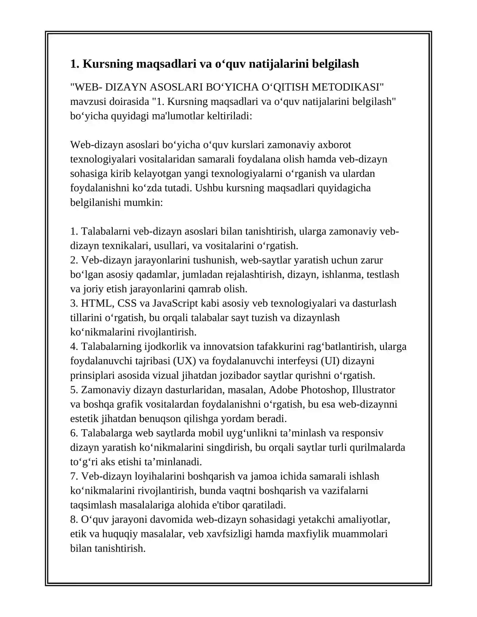 WEB- DIZAYN ASOSLARI BOʻYICHA OʻQITISH METODIKASI 3