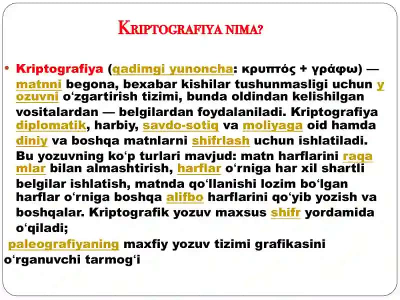 Kriptografiyaning asosiy tushunchalari va ochiq kalitli kriptotizimlar 3
