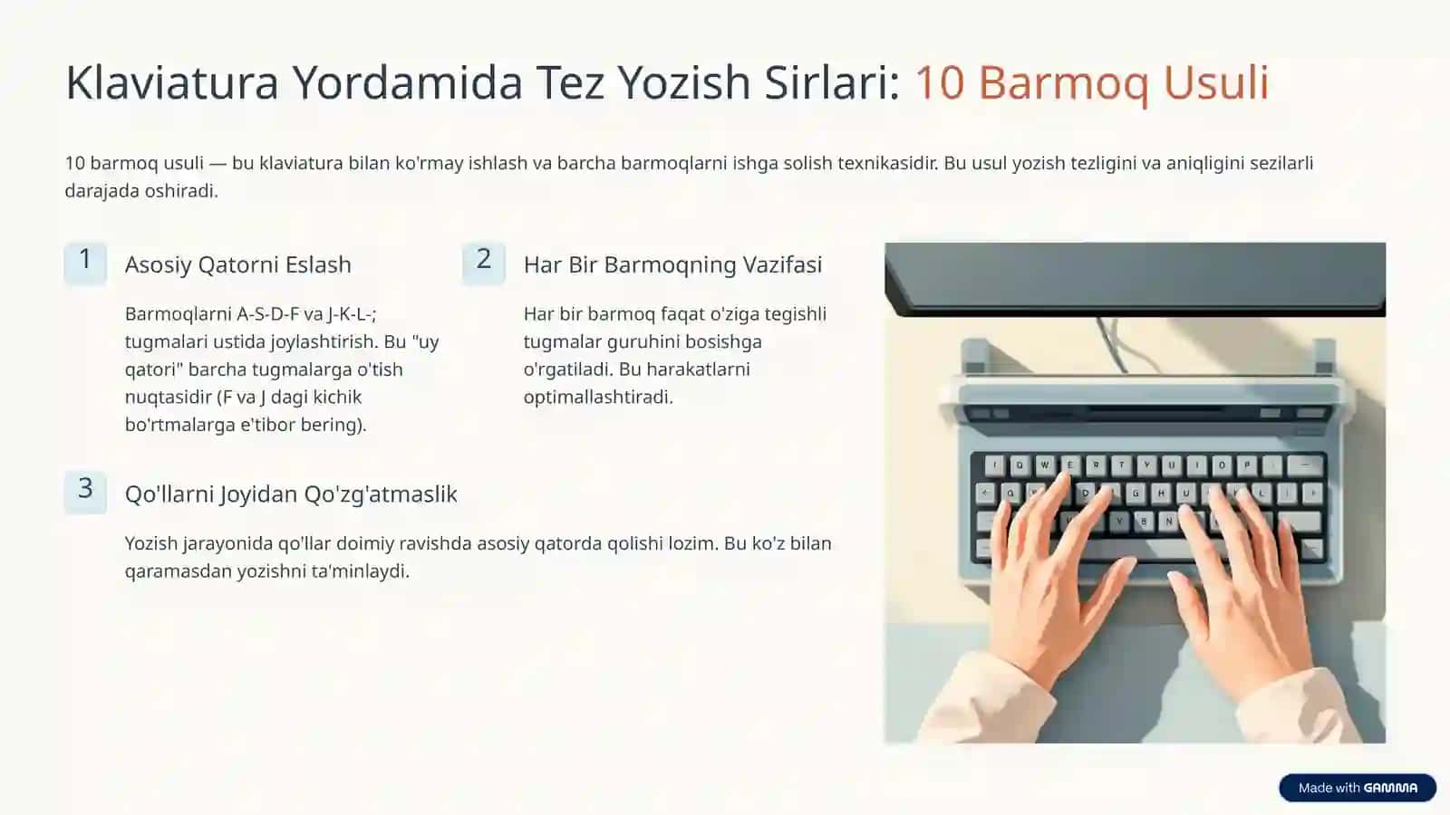 Klaviatura Bilan Samarali Ishlash: Asosiy Ko'nikmalar 3