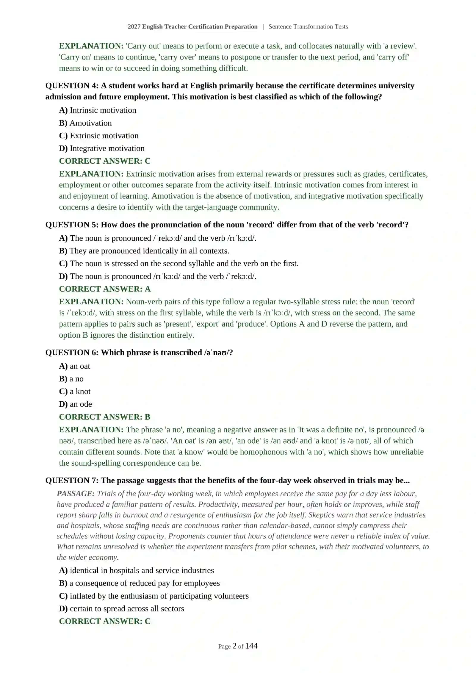 2027 English Teacher Certification Preparation | Sentence Transformation Tests 3