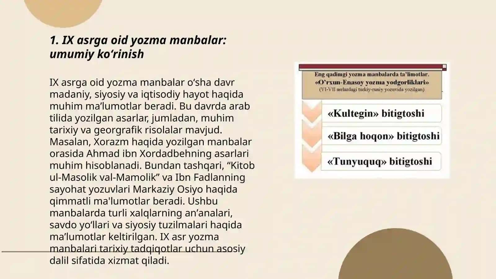 IX asrga oid yozma va moddiy manbalar 3
