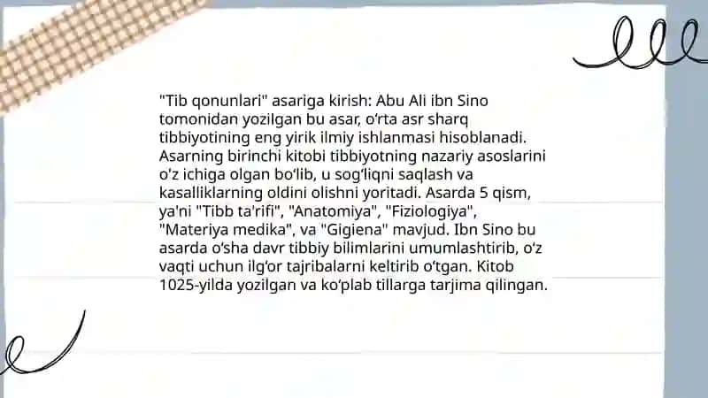 Tib qonunlari asarining tahlili 3