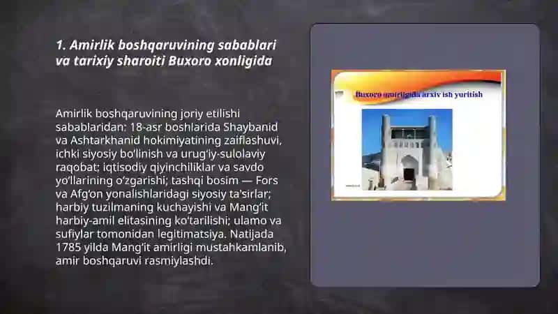 Buxoro xonligida amirlik boshqaruvining joriy etilishi 3