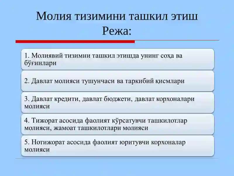 Молия тизимини ташкил этиш 3
