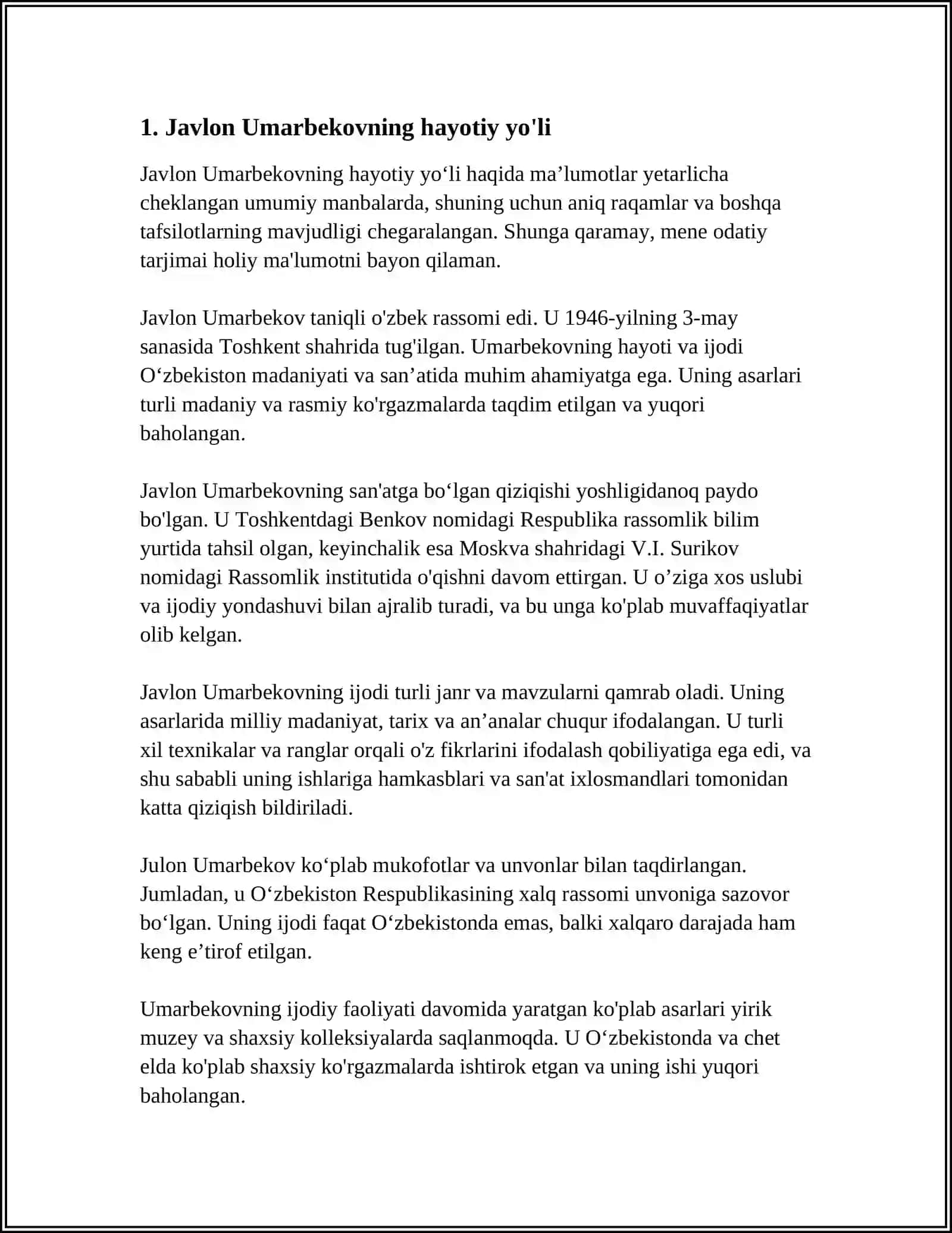 JAVLON UMARBEKOV HAYOTI VA IJODI 3