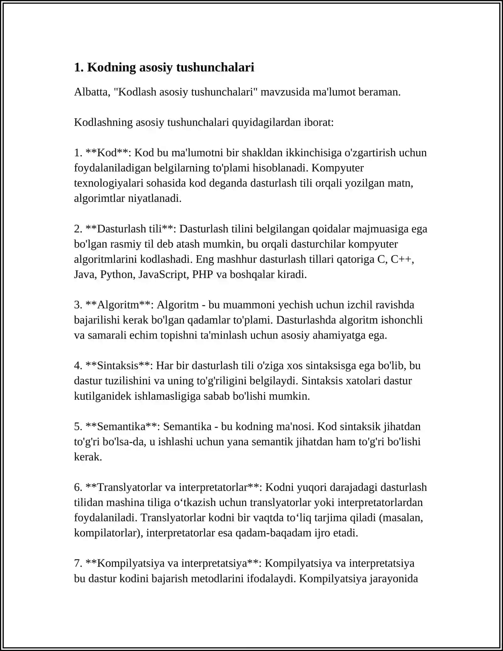 Kodlarni o'rganish kursi 3