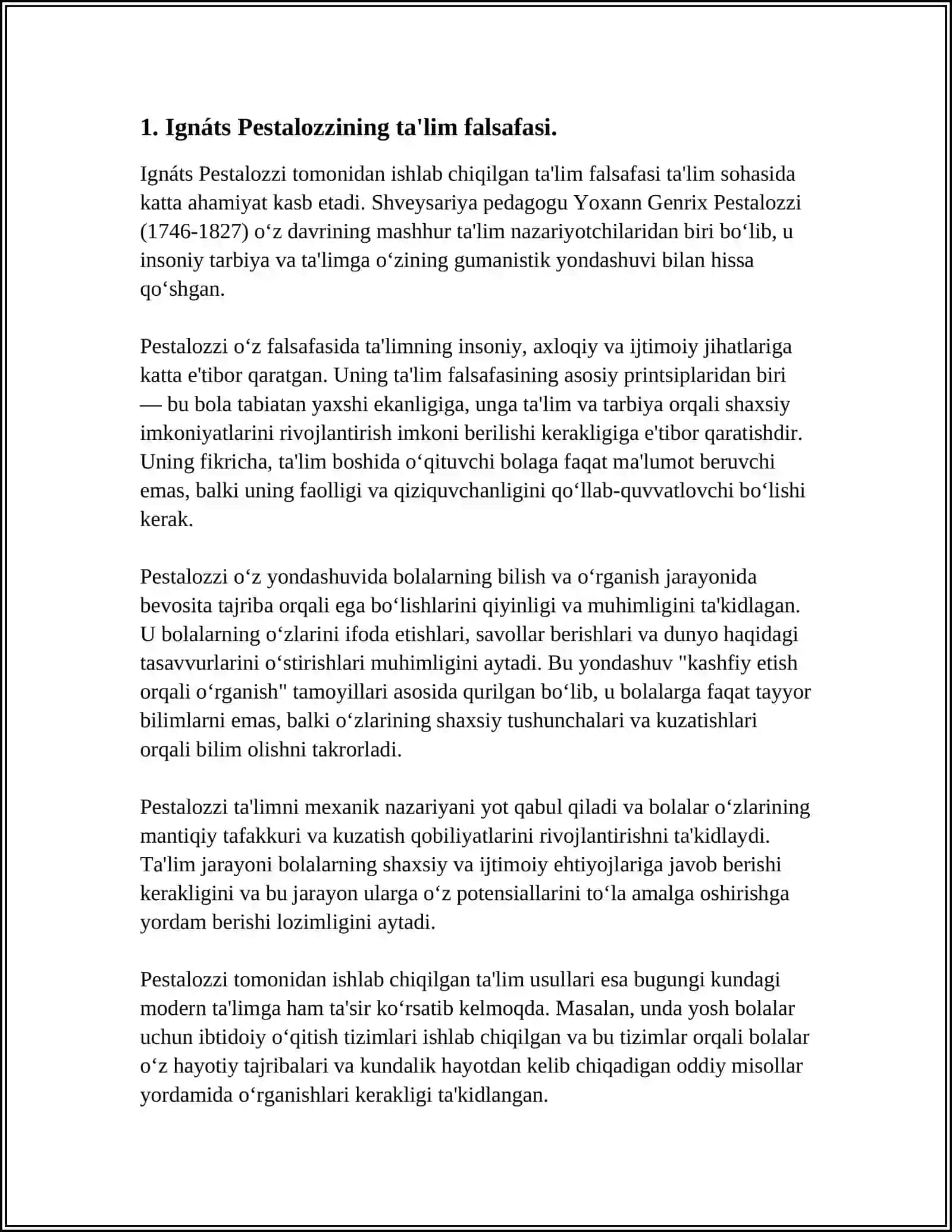 I.G. PESTOLOTSINING PEDAGOGIK QARASHLARI TAHLILI 3