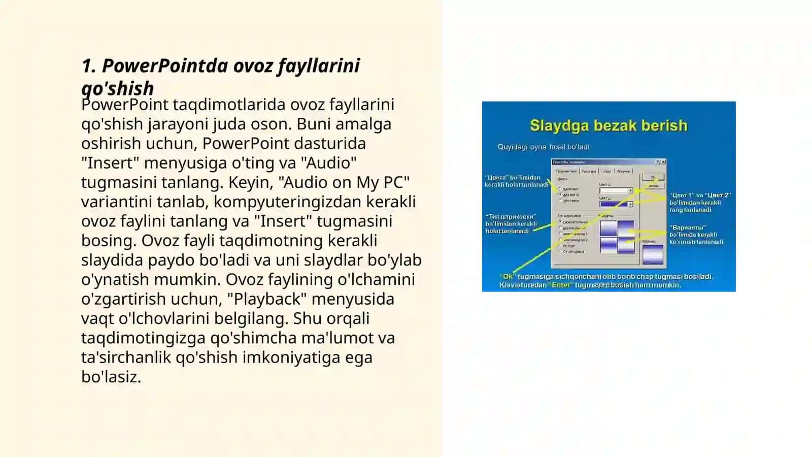 PowerPointda ovoz va video lavhalarga ishlov berish 3