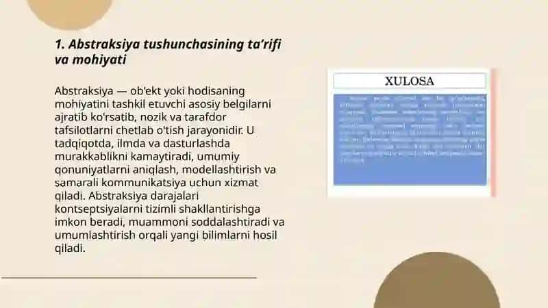 Abstraksiya tushunchasi.Xulosa va hukum 3
