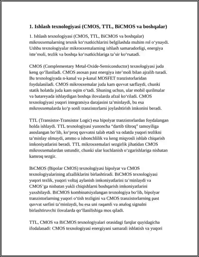 INTEGRAL MIKROSXEMALARNI ASOSIY TEXNIK KOʻRSATKICHLARI 3