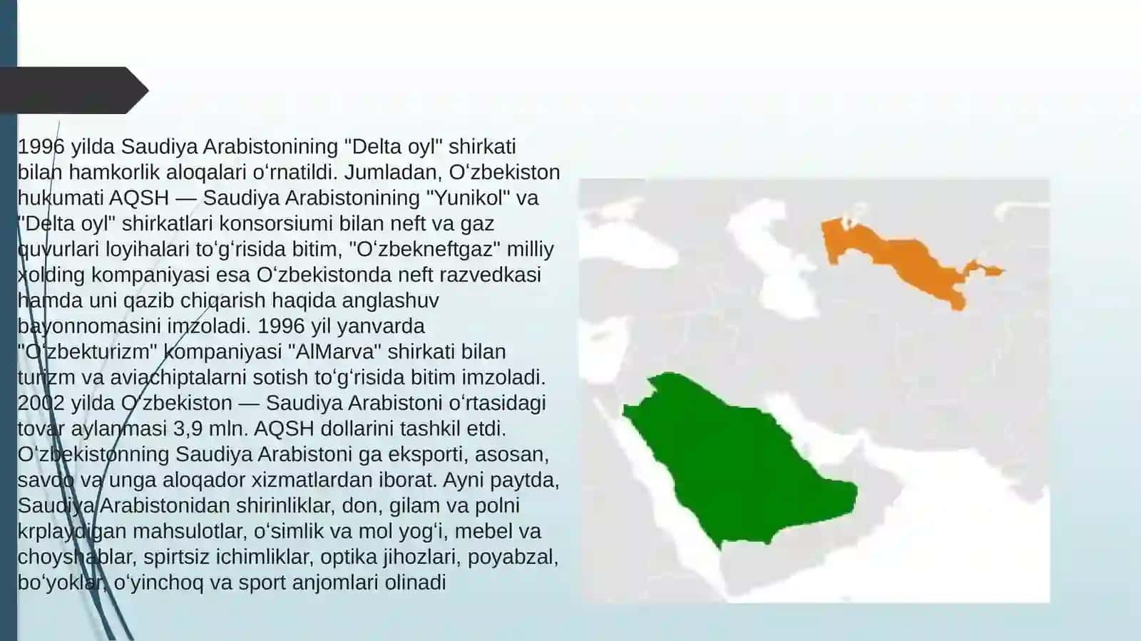 Oʻzbekiston va Saudiya Arabiston Iqtisodiy aloqalari 3