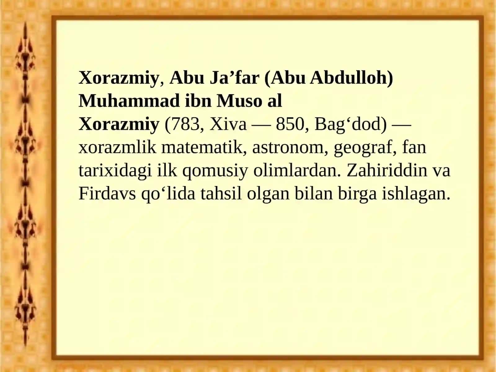 Abu Jafar Muhammad ibn Musa Al-Xorazmiy 3