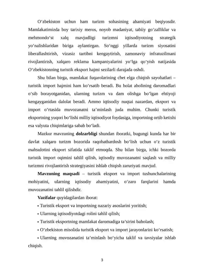 TURISTIK EKSPORT VA TURISTIK IMPORT MAVZUSIDA REFERAT 3