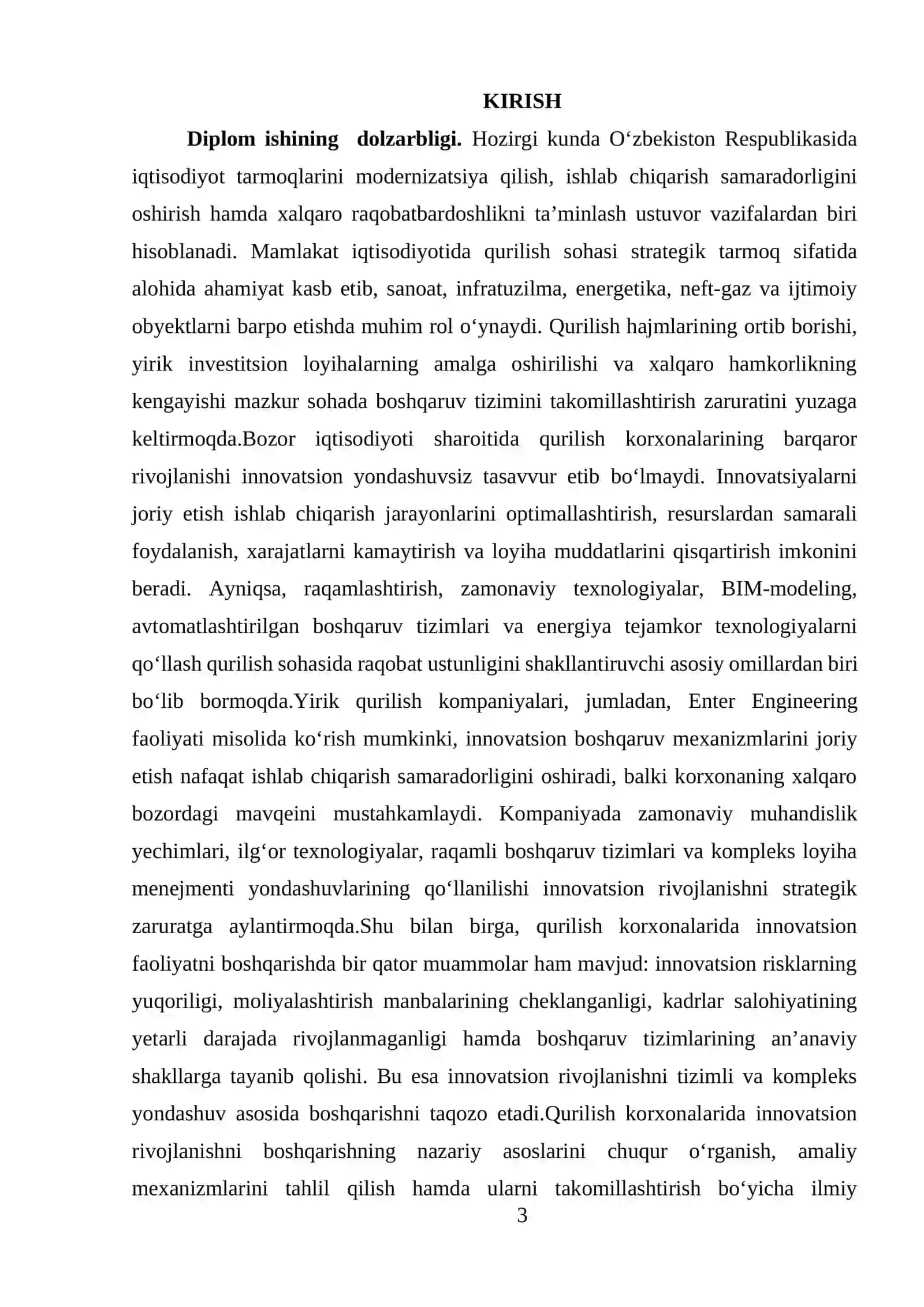 Qurilish korxonalarida innavatsion rivojlanishni boshqarish (Enter Engineering korxonasi misolida) 3