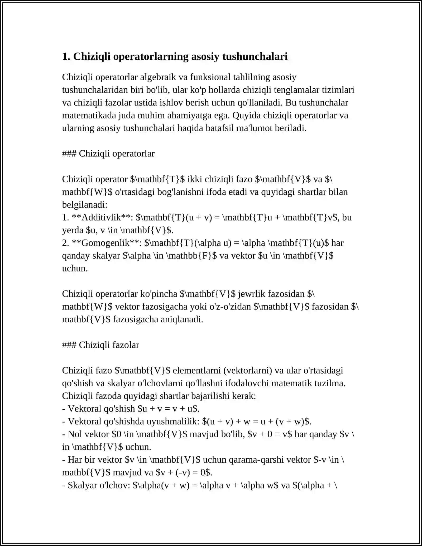 CHIZIQLI OPERATORLAR VA ULARNING XOSSALARI 3