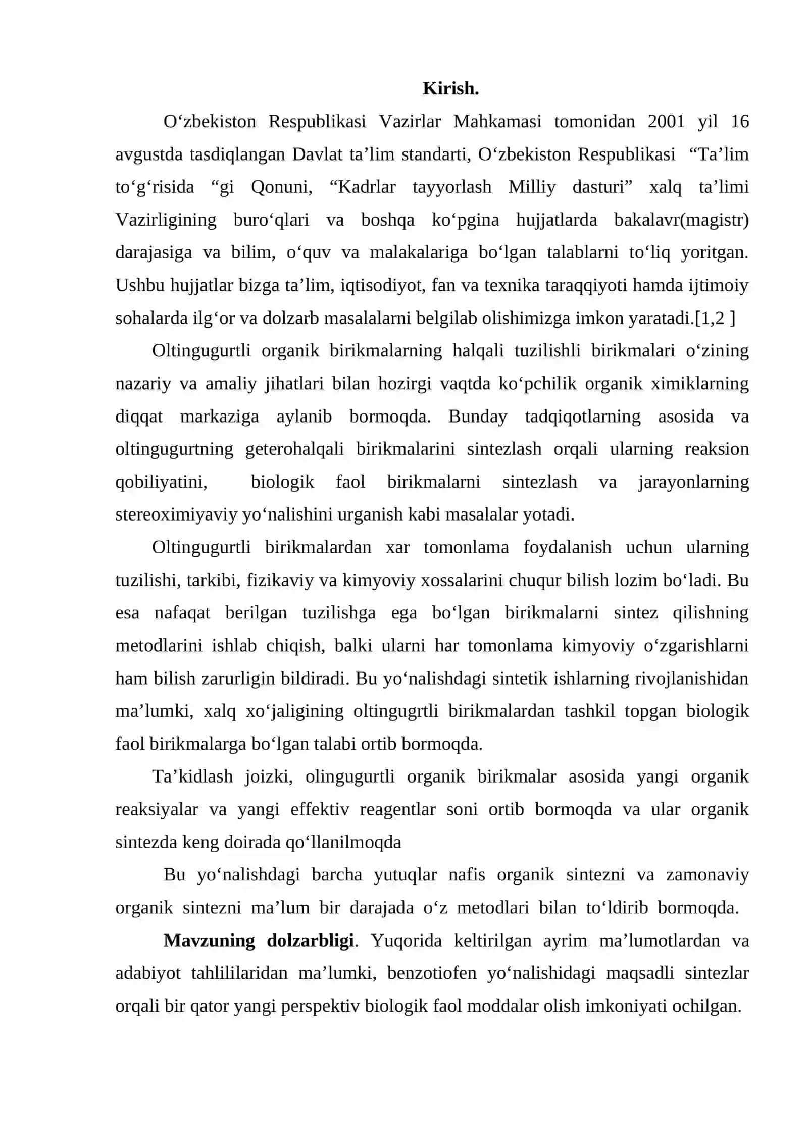 Merkaptobenzotiofenlarning kimyoviy xossalarini o’rganish 3