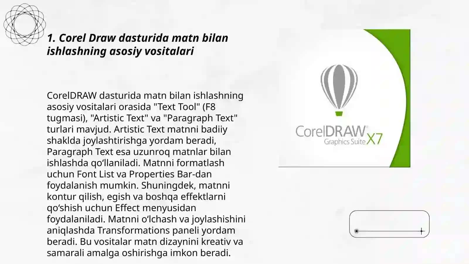 Corel draw dasturida matn bilan ishlash 3