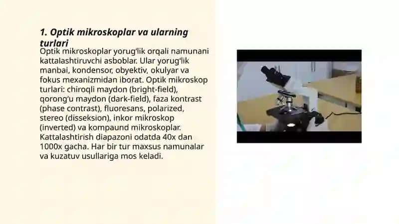 Optik mikroskoplar va ularning turlari 3