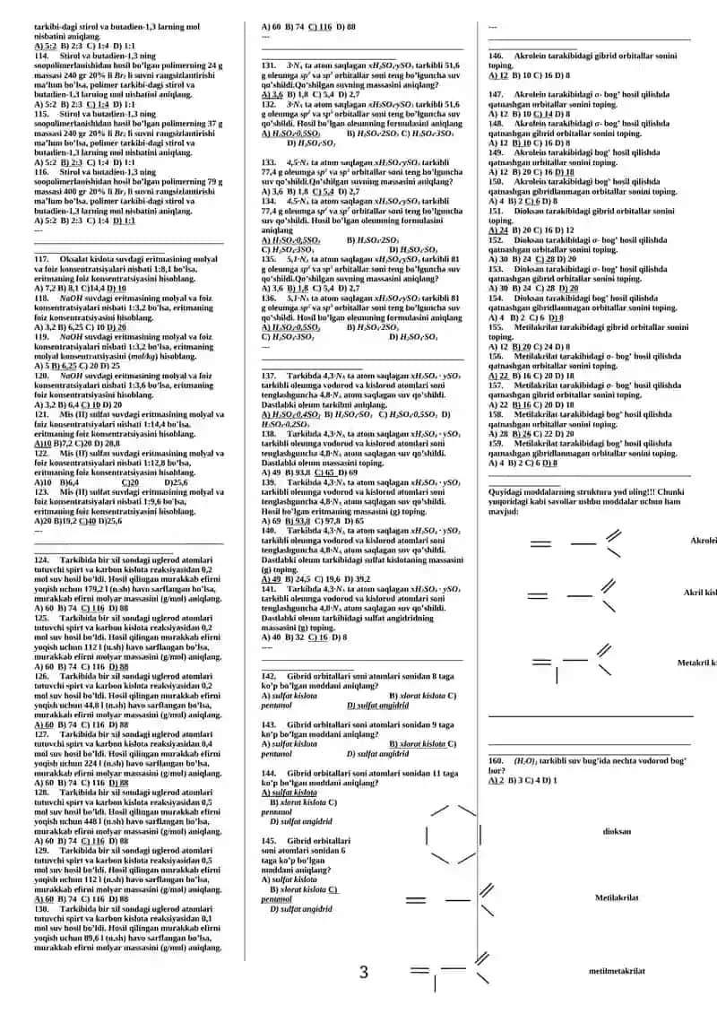 KIMYO FANIDAN 1024 test toʻplami (javobi bilan) 3
