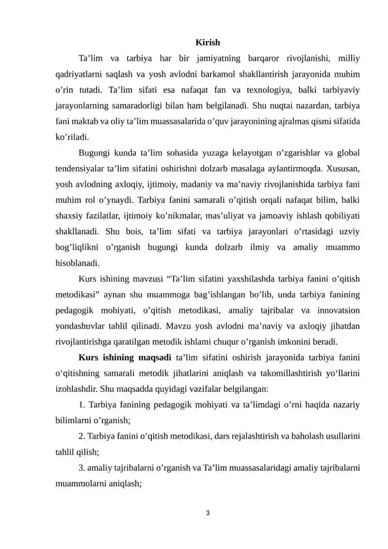 TA’LIM SIFATINI TA’MINLASHDA TARBIYA FANINI O’QITISH METODIKASI 3
