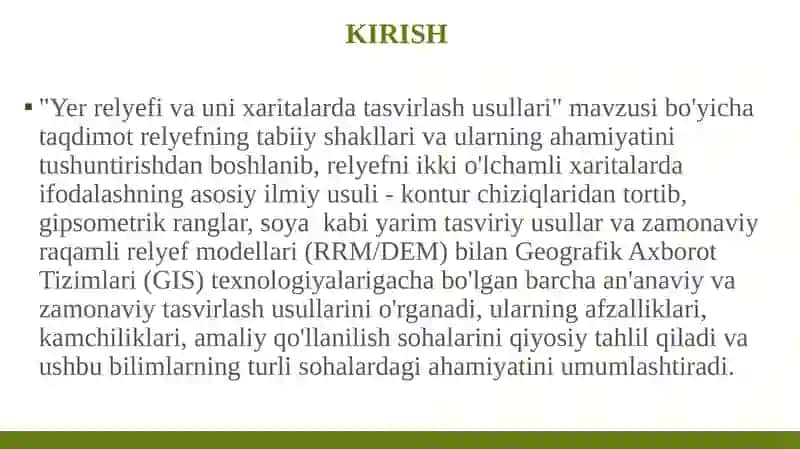 Yer relyef va uni xaritalarda tasvirlash usullari 3