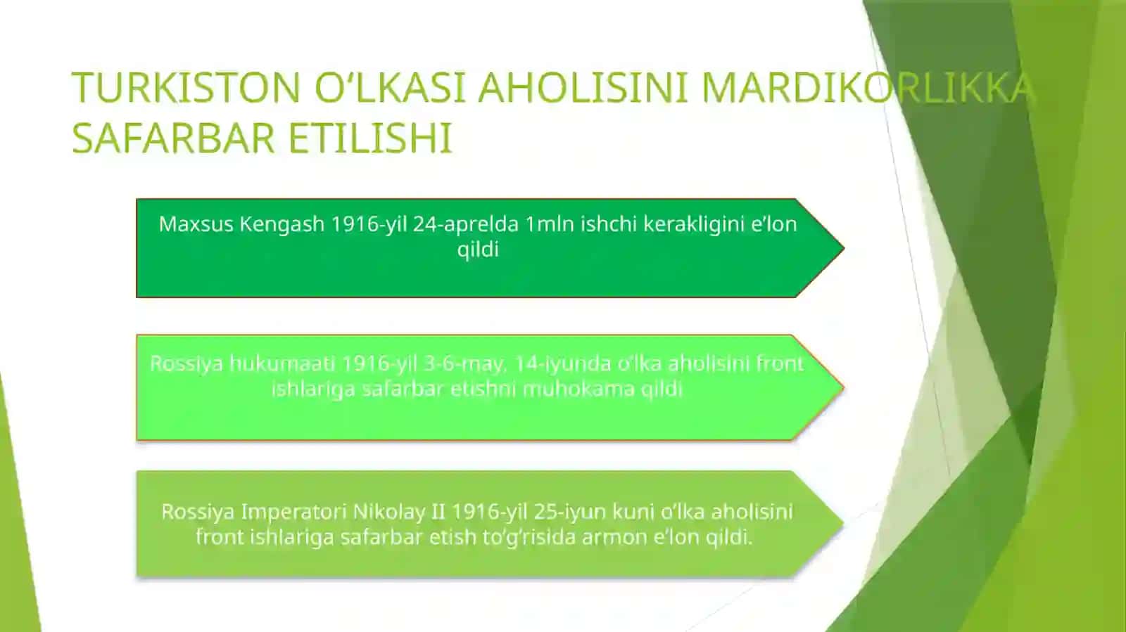 Birinchi Jahon urushi va uning Turkiston oʻlkasiga taʼsiri. 3