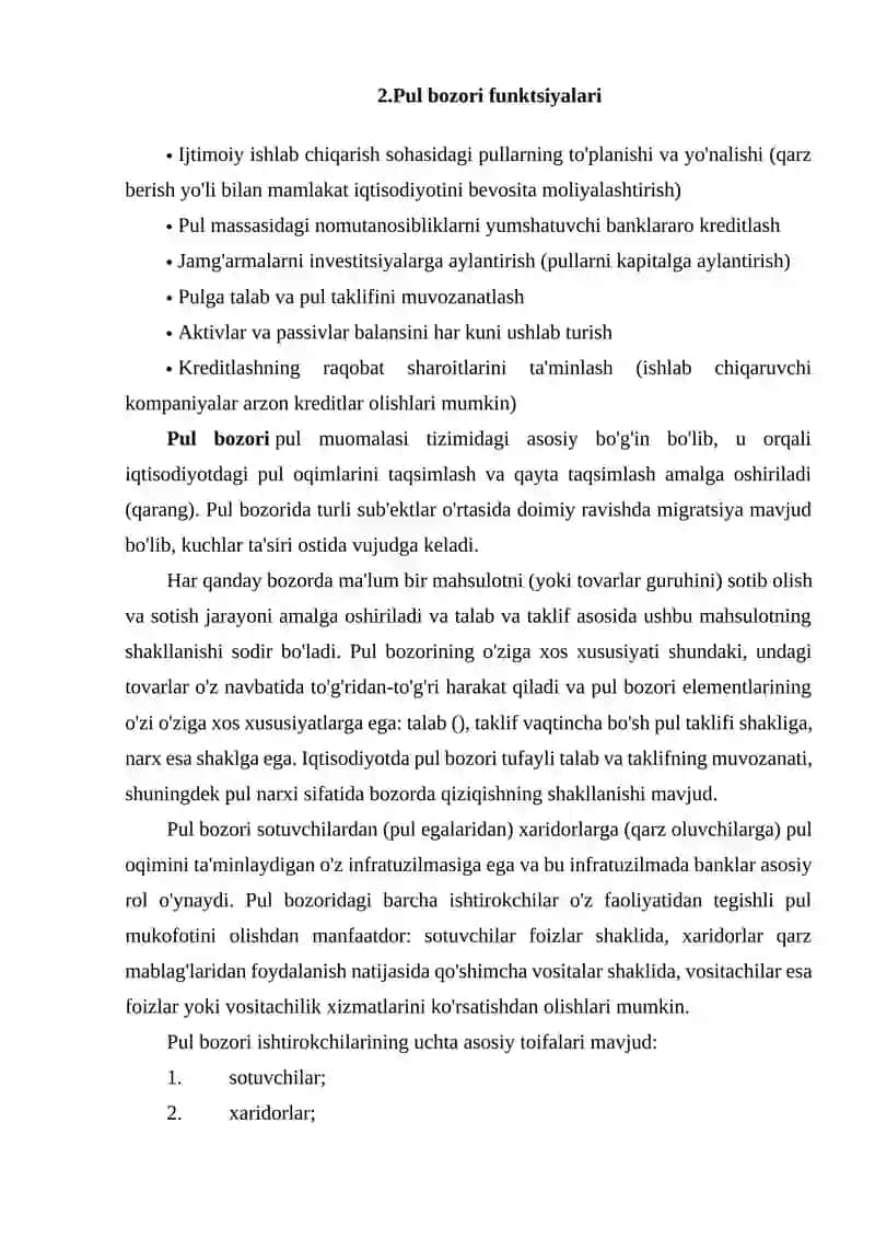 Pul bozori va kapital bozorining umumiy va farqli jihatlari 3