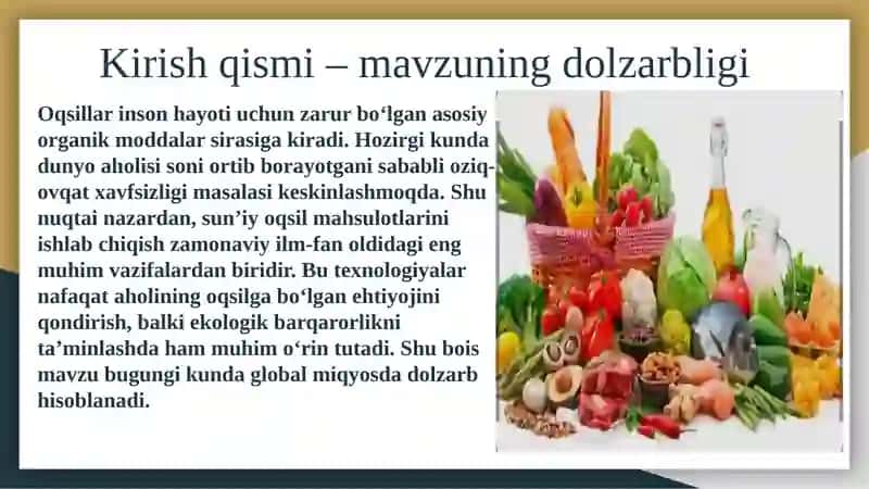 Sun’iy oqsil ozuqa moddalarining ishlab chiqarilishi va kelgusidagi imkoniyatlar 3