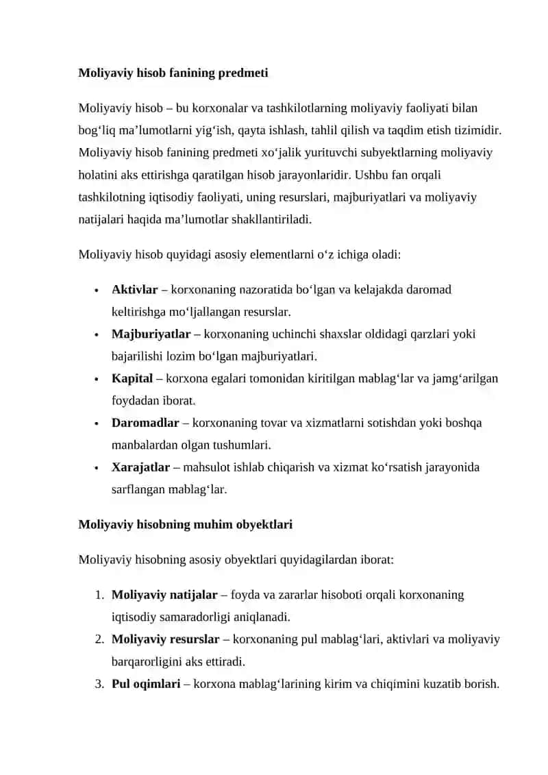 Moliyaviy hisob fanining predmeti va uning muhim obyektlari 3