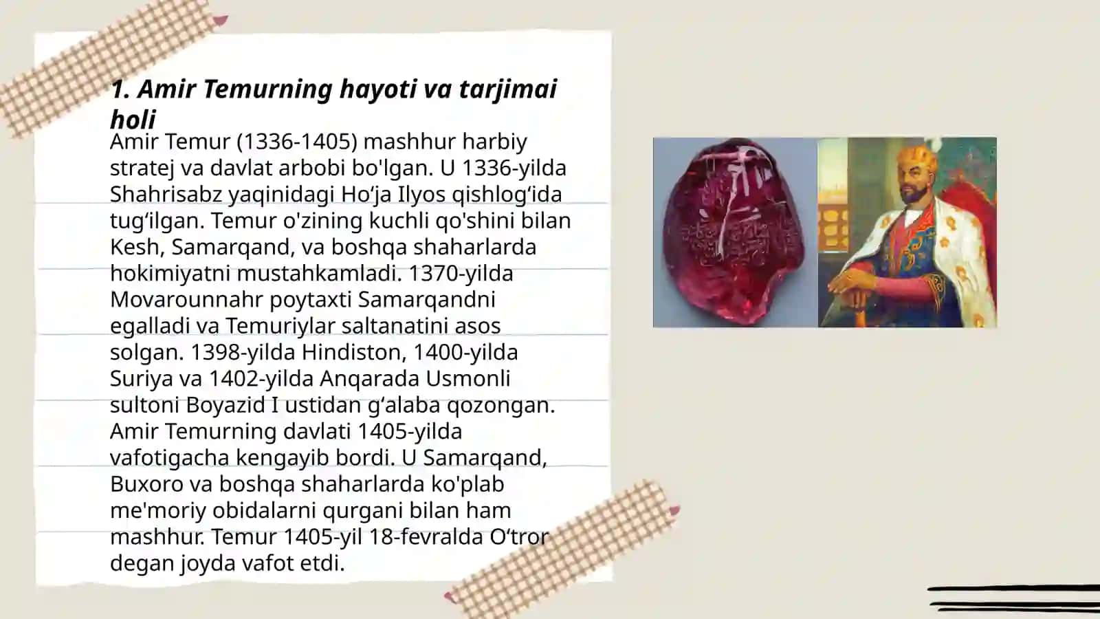Amir Temurning hayoti va tarjimai holi 3